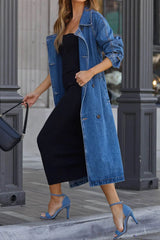 Maite | Double-breasted denim trench coat with straps