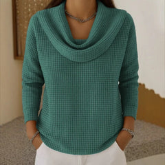 Amber - Warm Waffle Sweater With Elegant Waterfall Neck
