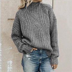Cable-knit turtleneck sweater for women