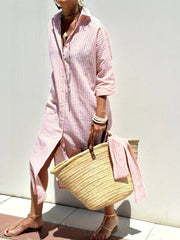 AZENITH - STRIPED CASUAL LACE-UP DRESS