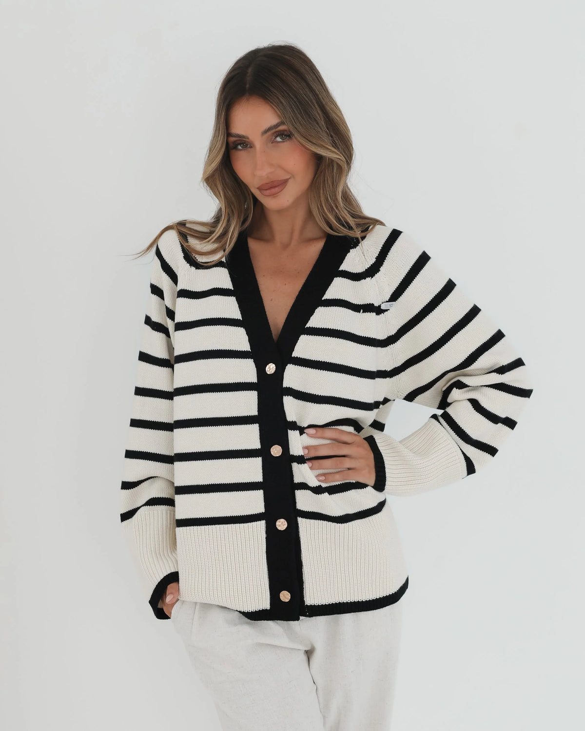 Levara Cardigan - Cream Stripe