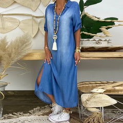 Lea | Long denim-look dress with side slit