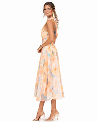 Aurora | Dress with Halter Neck and Watercolor Print