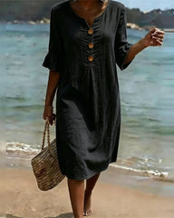 Aislinn | Denim Ruffle Sleeve A-Line Dress