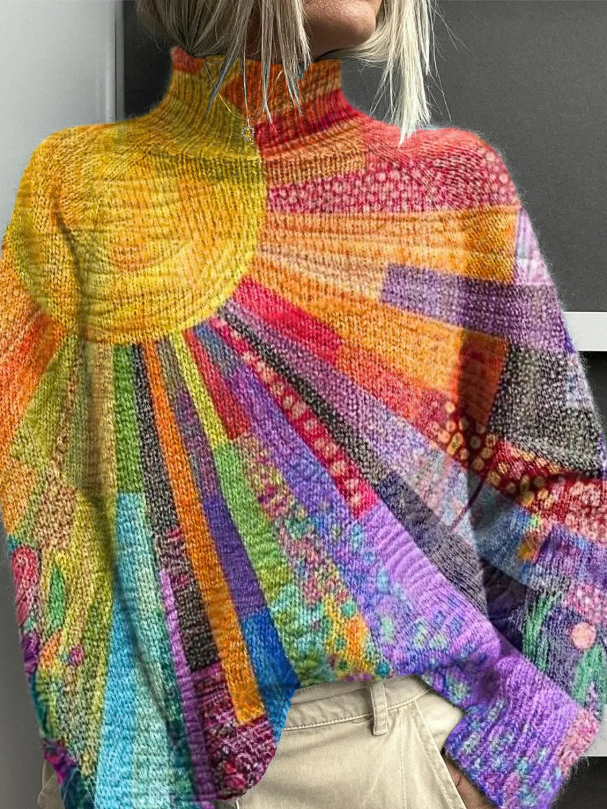 Alice | Colourful Sun Collage Print Turtleneck