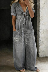 Maya - Relaxed Tie-Front Denim Jumpsuit