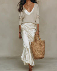 Women's Midi Satin Dress with Included Sweater