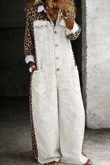 Amanda - Leopard Contrast Wide-Leg Denim Jumpsuit