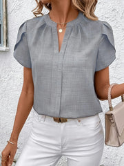 Women's Petal Sleeve Notched V-Neck Blouse