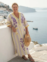 Aurelia | V Neck Half Sleeve Striped Floral Maxi Dress