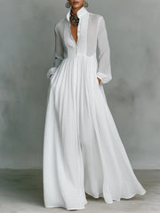 Women's Flared Pleated Maxi Dress