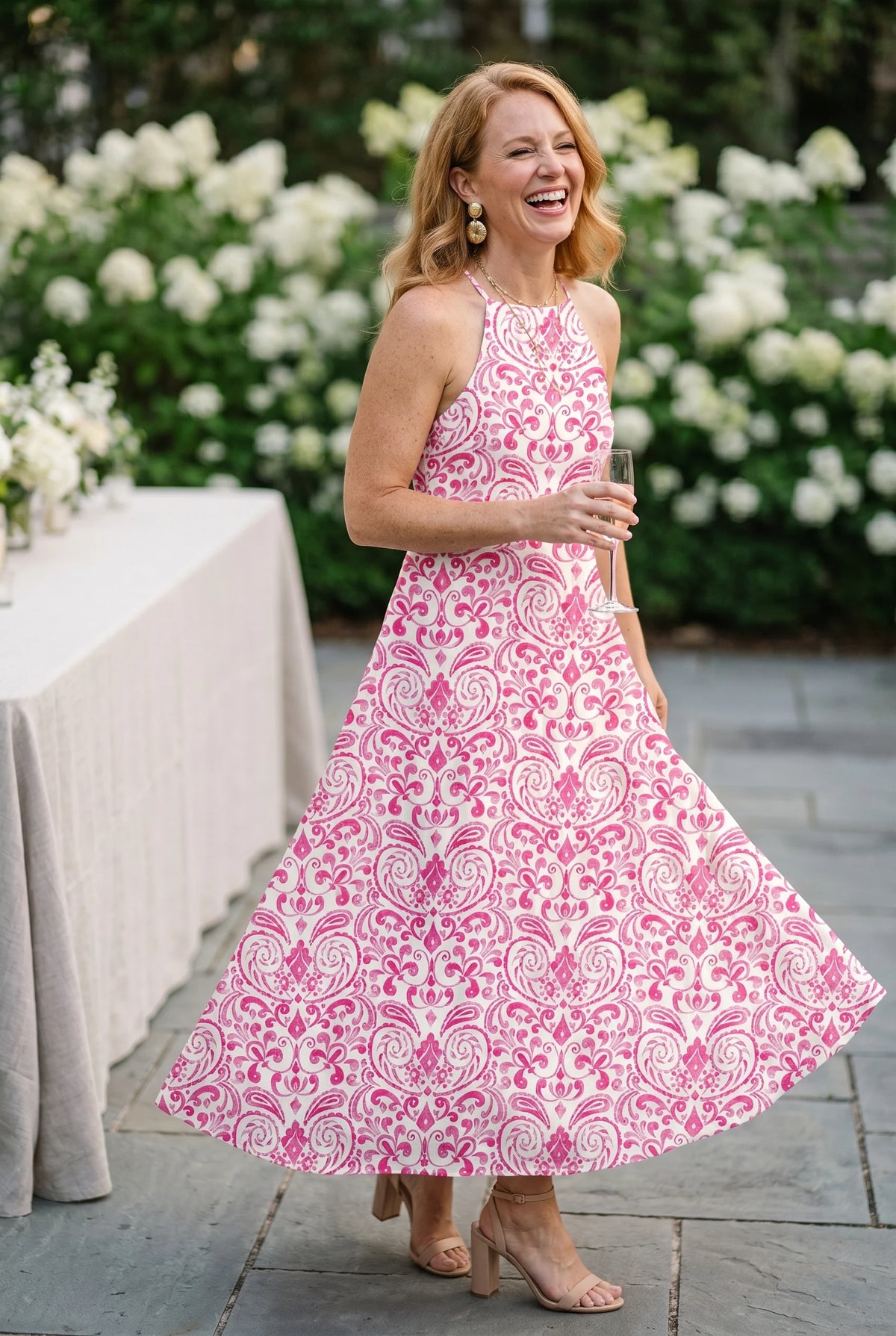Bella - Women’s Printed Halter Neck Maxi Dress – A-Line Flowy Summer Dress