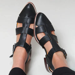 Alicia | Woven Leather Flats – Buckle Ankle Strap for Women