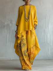 Women's Elegant Artistic Floral Print Two-Piece Set
