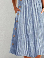 Callie | Classic Striped Button Midi Dress
