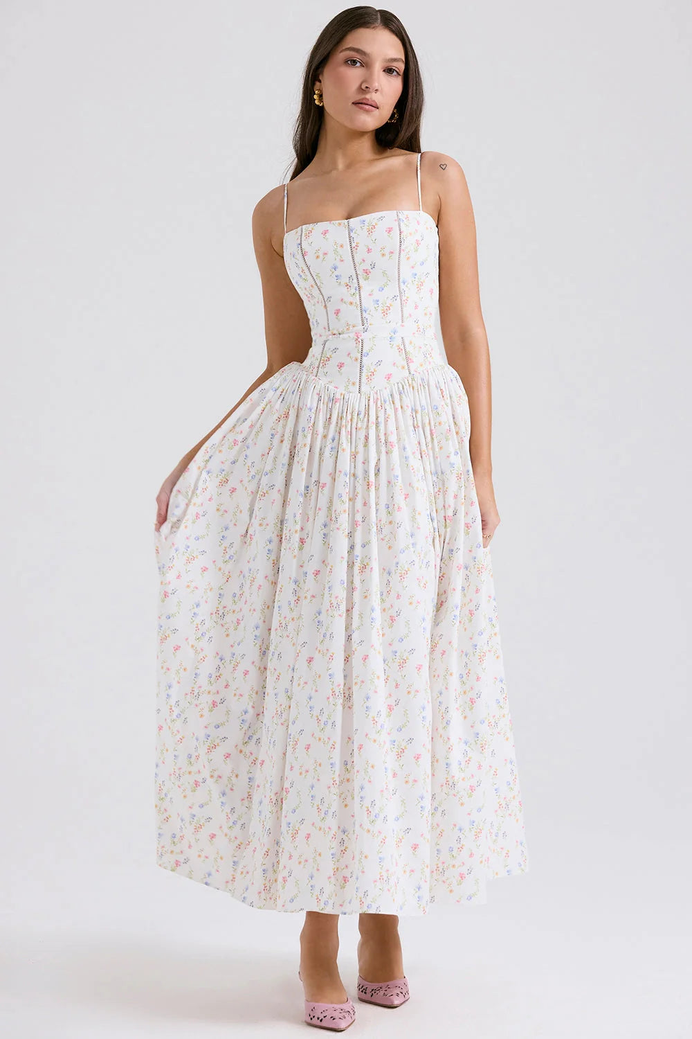 Daisy | Feminine Floral Gathered Waist Midi Sundress