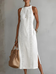 Women's Relaxed Embroidered Mandarin Collar Midi Dress