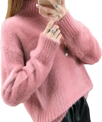 Women's fluffy turtleneck pullover sweater