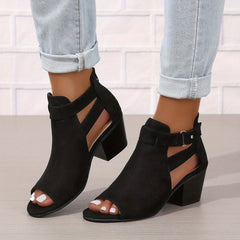 Isabel - Women’s Heeled Sandals – Open Toe – Block Heel – Cutout Ankle Boot Style