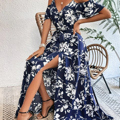 Women's High Slit Floral Print Sleeveless Dress