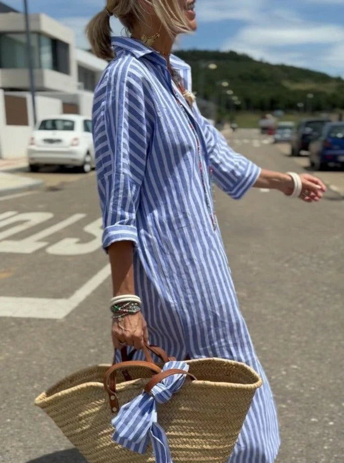 AZENITH - STRIPED CASUAL LACE-UP DRESS