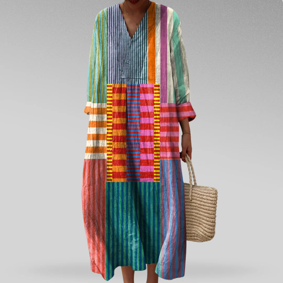 Ottilie | Colorful Striped Patchwork Midi Dress