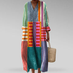 Ottilie | Colorful Striped Patchwork Midi Dress