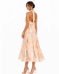 Aurora | Dress with Halter Neck and Watercolor Print