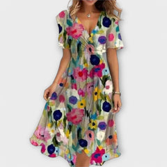 Annegret | Floral V-Neck Wrap Midi Dress