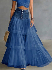 Women's Stylish Casual Spliced Mesh Denim Skirt