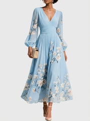 Women's Pleated Dress with V-Neck