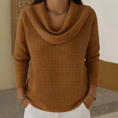 Amber - Warm Waffle Sweater With Elegant Waterfall Neck