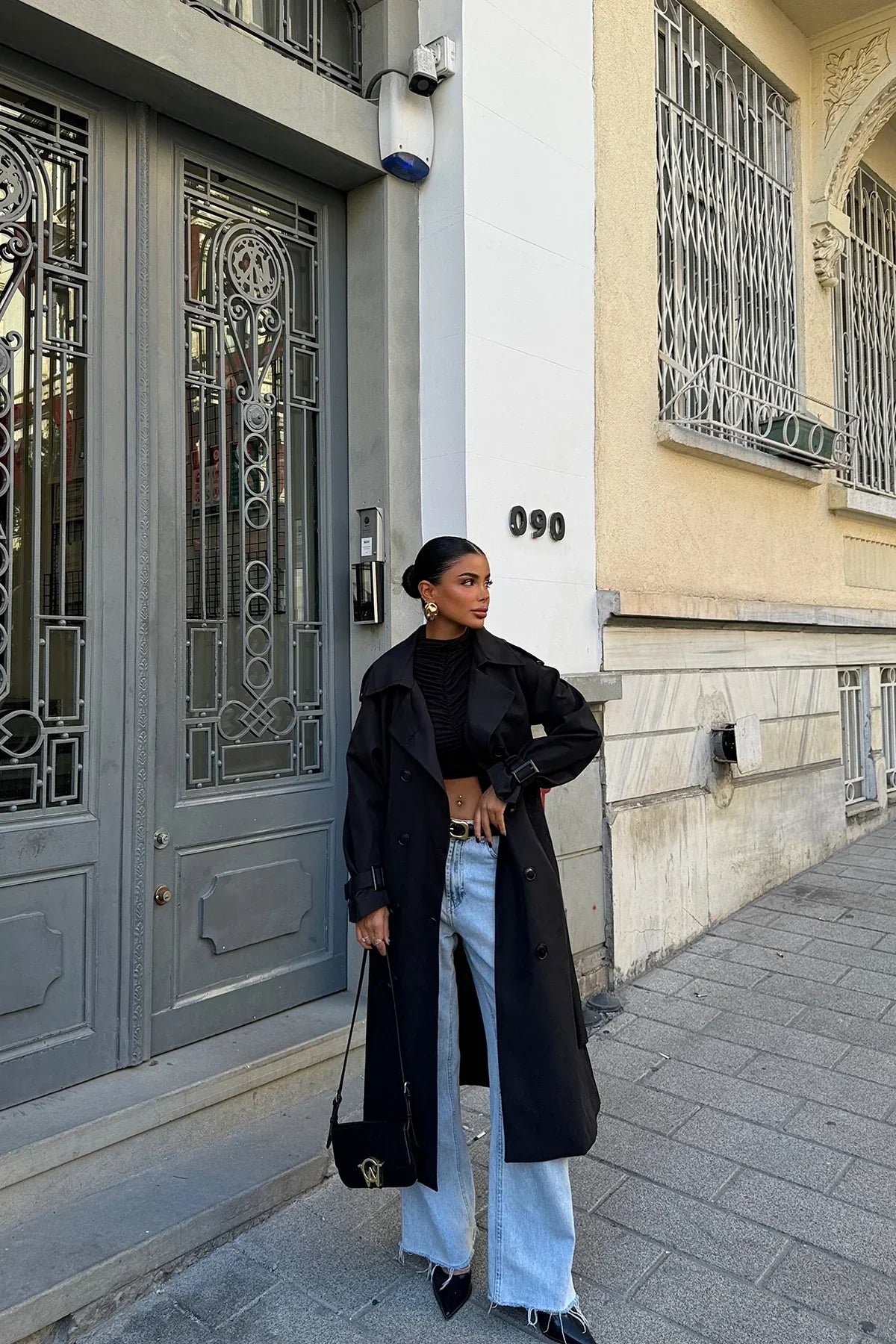 Nora® | Black elegant women's trench coat