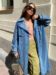 Jade - Long Trench Coat for Women with Belt – Blue