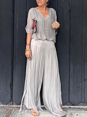 ESMERALDA – ELEGANT CHIFFON WIDE-LEG PANTS TWO-PIECE SET