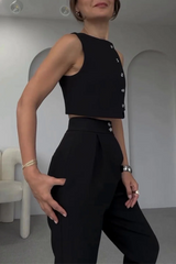 CYRA – CASUAL SOLID COLOR SLEEVELESS TWO-PIECE SET