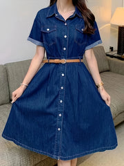 Women's Vintage Lapel Collar Denim Dress