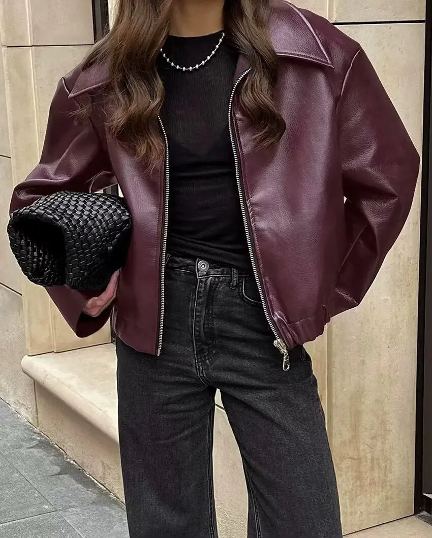 Harper | Women's Faux Leather Bomber Jacket