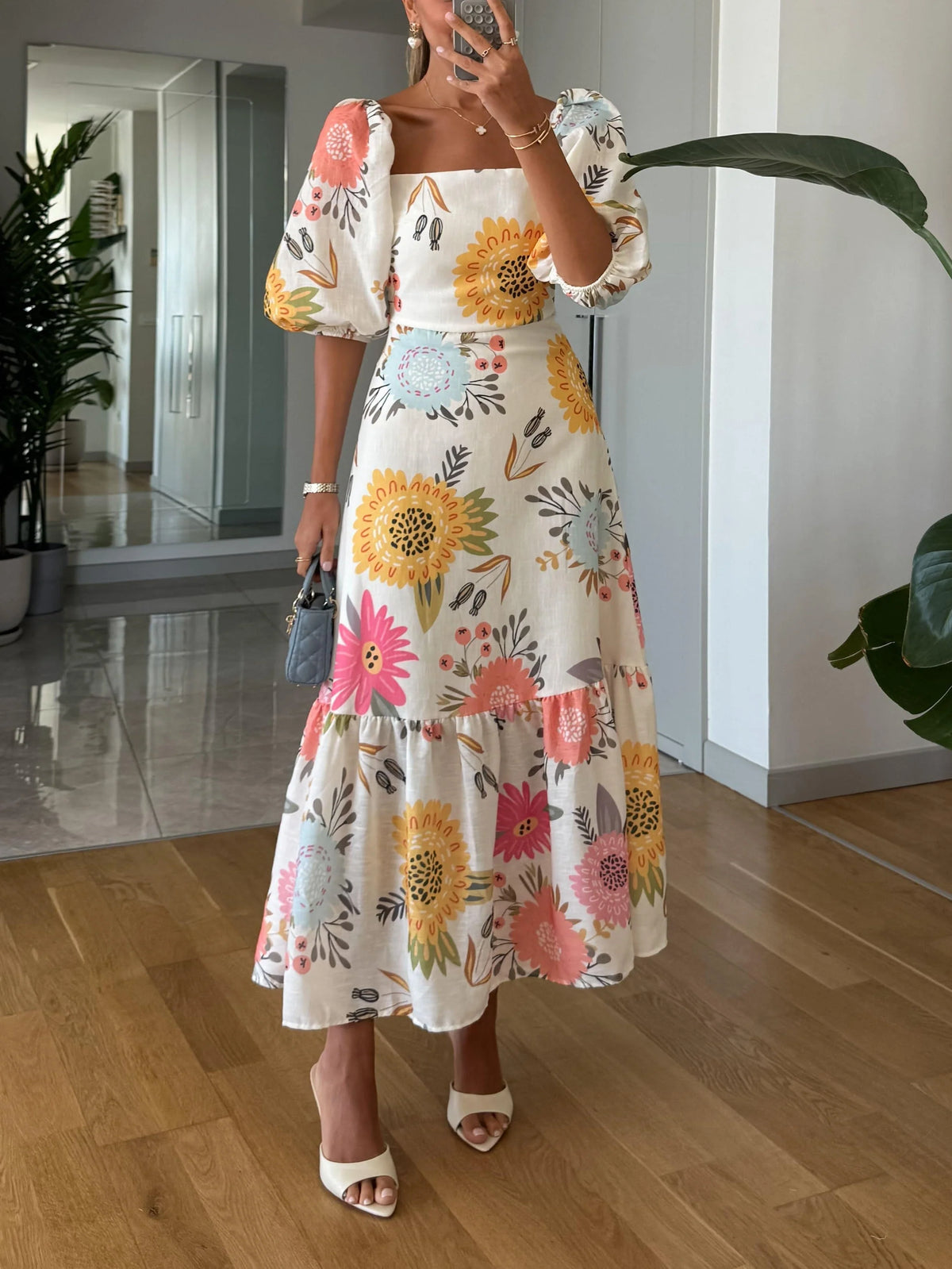 CAMILLE – BLOOMING ELEGANCE PUFF SLEEVE DRESS