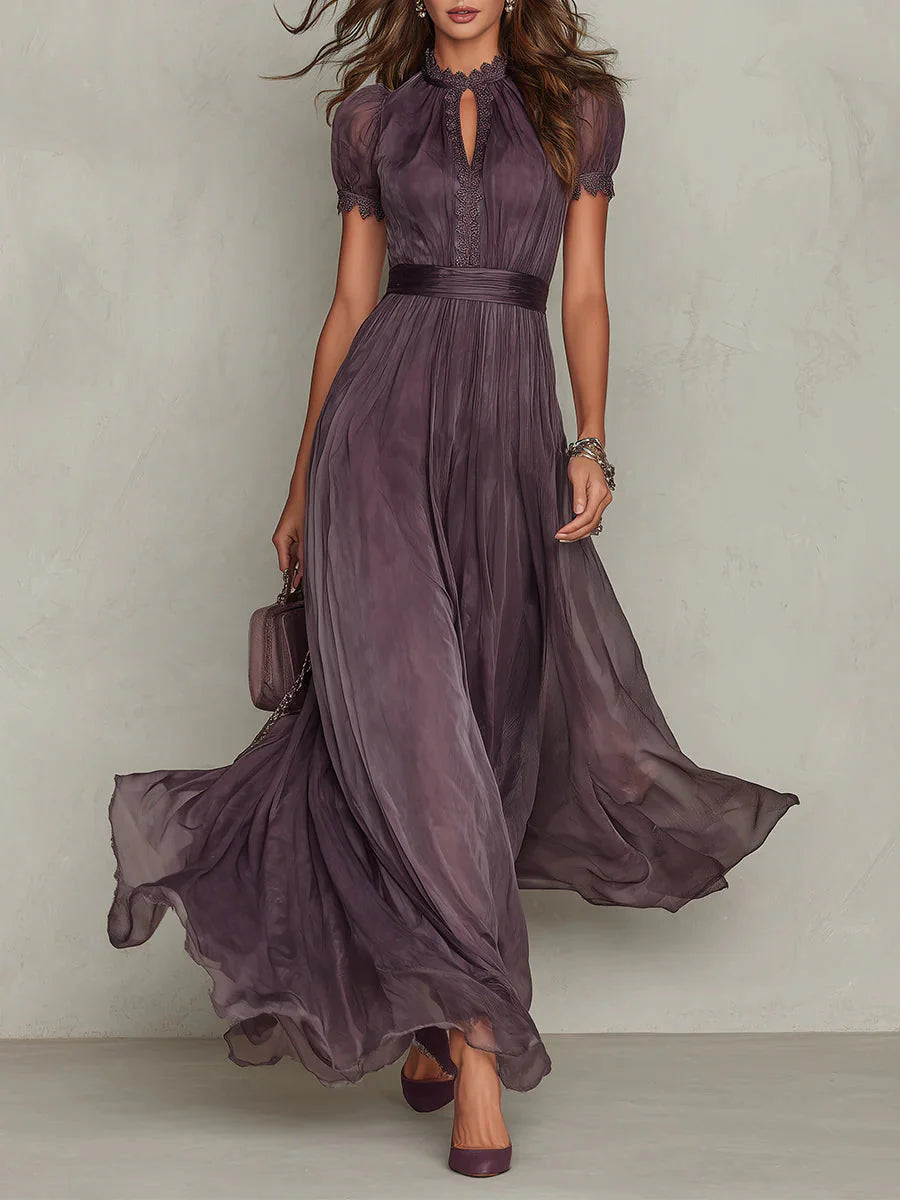 Women's Elegant Purple Chiffon Keyhole Maxi Dress