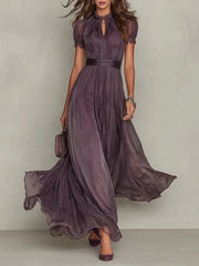 Women's Elegant Purple Chiffon Keyhole Maxi Dress