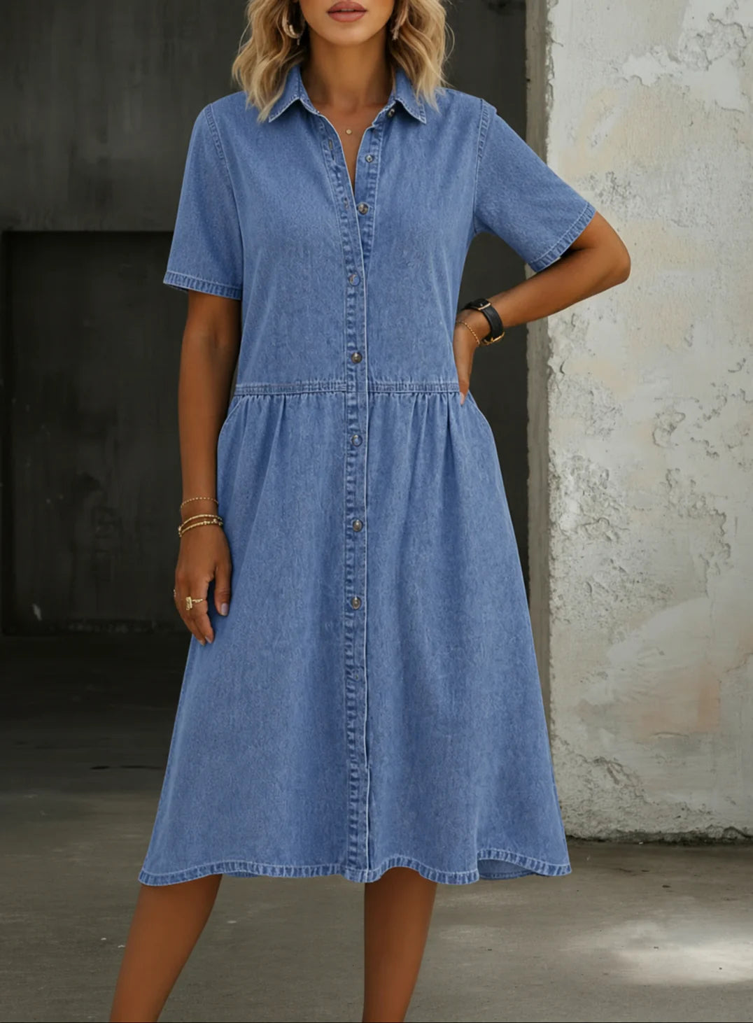 Carol | Short Sleeve Denim Dress