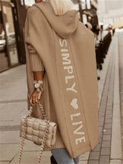 Women's hooded longline cardigan with slogan print